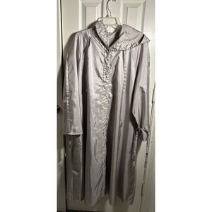 Vintage 80s Alorna Women's 17/18 Gray/Silver Rain Trench‎ Coat Jacket Hooded